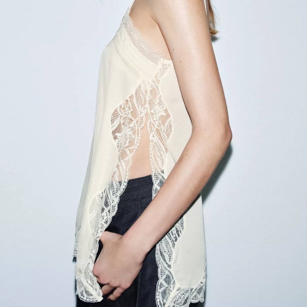 Zara Cream Lace-Trim Cami Top